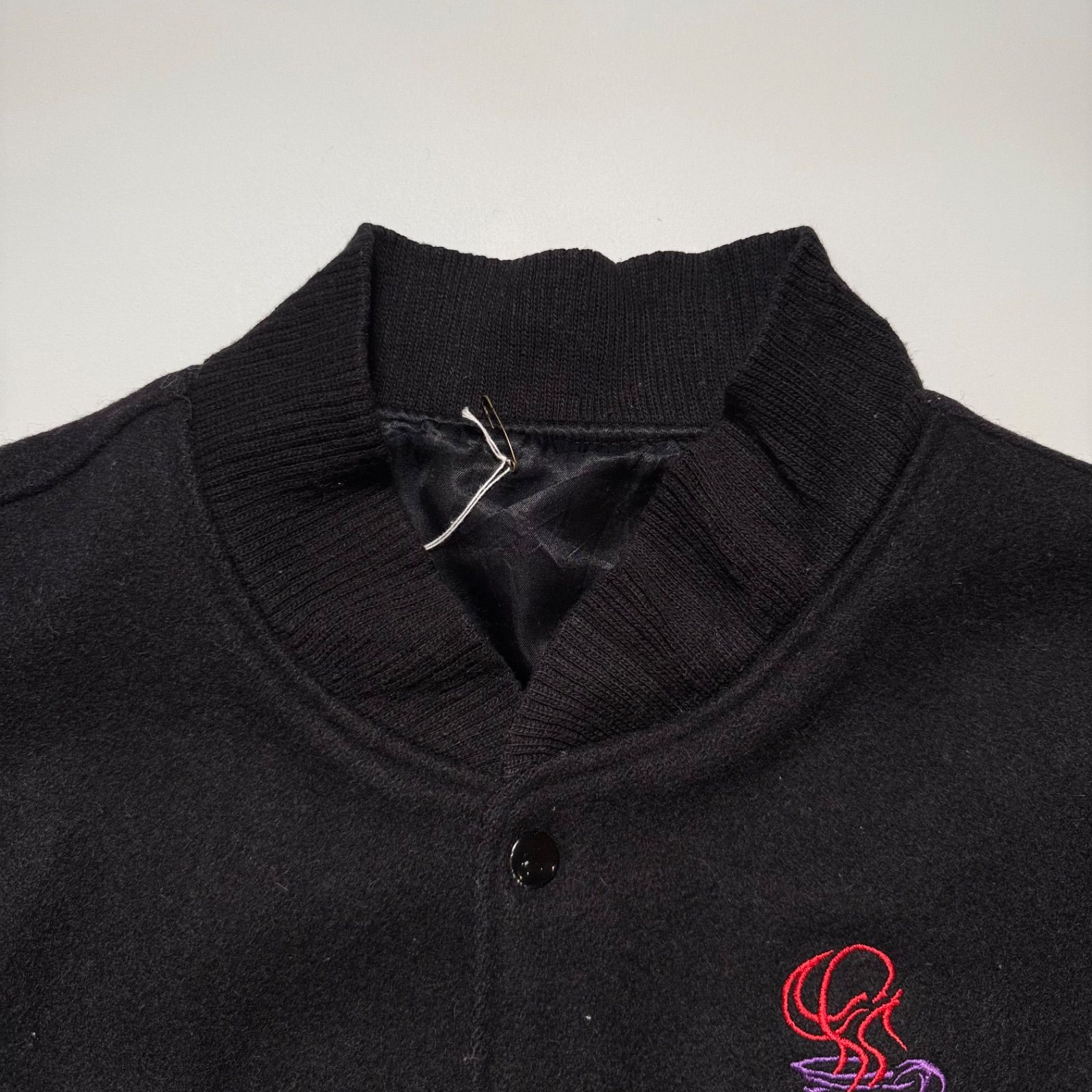 プログラミング言語 JAVA刺繍 ブラックウールレザースタジャン 【L