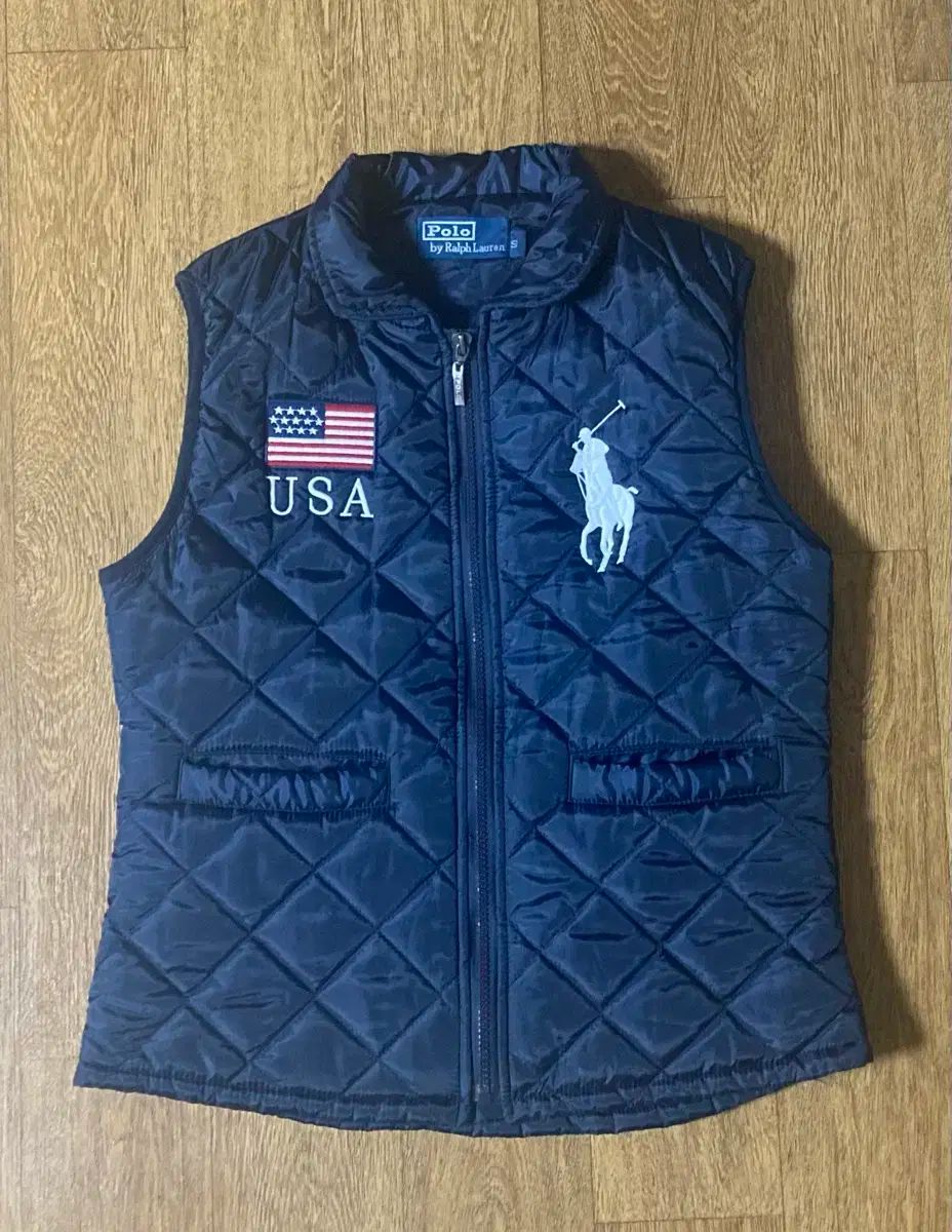 実物なし ポロ ビックポニー 星条旗 ダウン ベスト ダークネイビー s