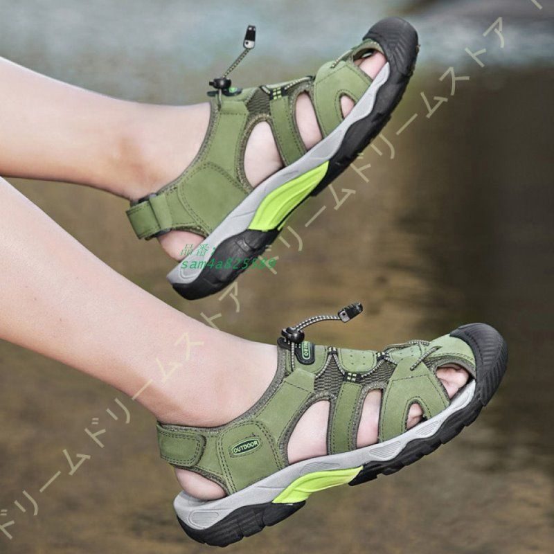 アウトドアサンダル メンズ サンダル 革 スポーツサンダル 防滑 アウトドア 耐衝撃 コンフォート 耐久性 男性用 速乾 つま先保護 ビーチサンダル am 4 a 825589