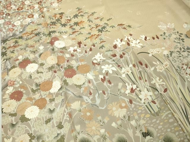 平和屋本店□極上 訪問着 友禅 駒刺繍 吉祥花文 香色地 暈し染め 金彩