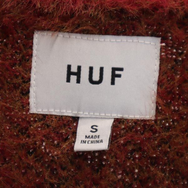 ハフ 総柄 シャギー ロングカーディガン S レッド系 HUF レディース