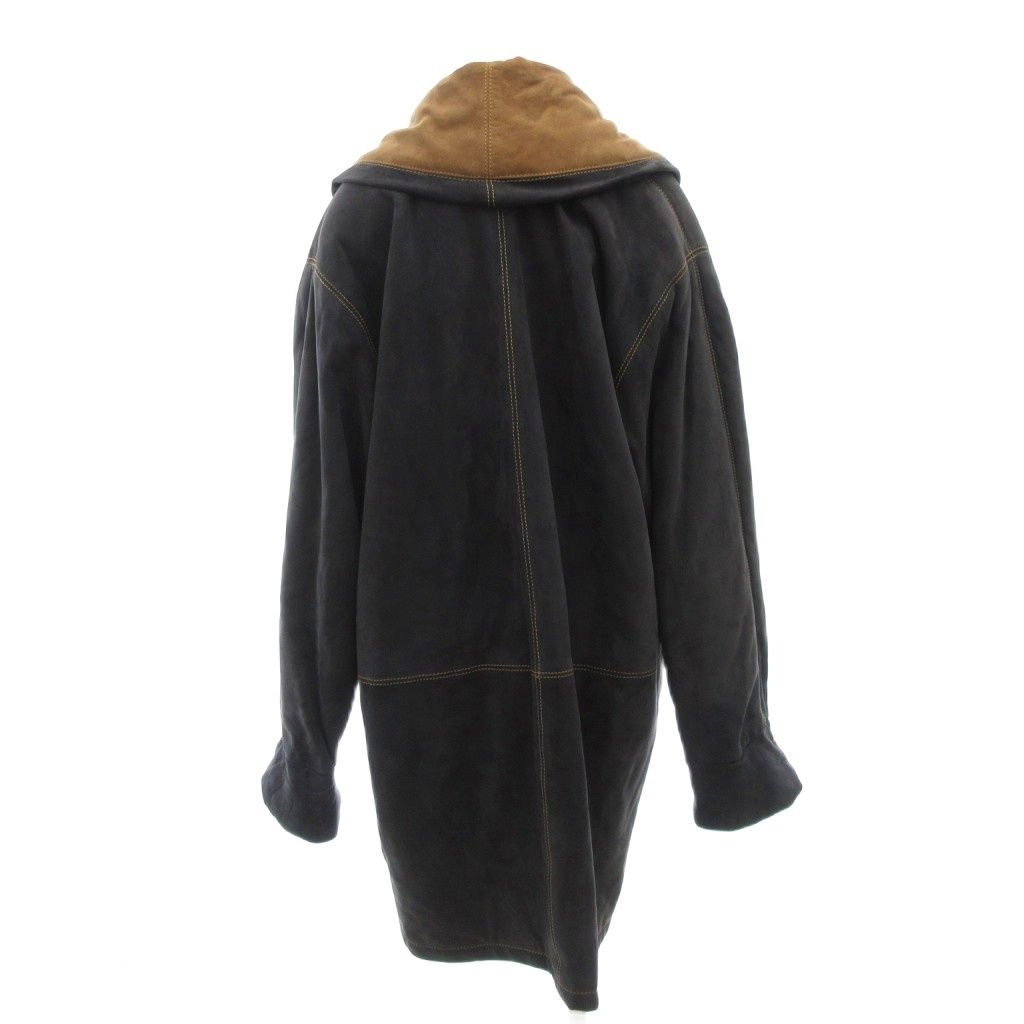 極美品 TOMORROW LAND ダッフルコート ブラック シルク混 羊革 M TUENT ダッフルコート ショールカラー ロング シープスキン 羊革