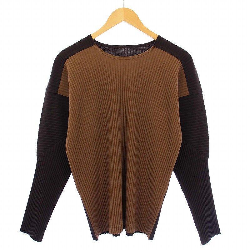 オムプリッセイッセイミヤケ HOMME PLISSE ISSEY MIYAKE プリーツTシャツ カットソー 長袖 バイ 2 茶 HP53JK144 |KH