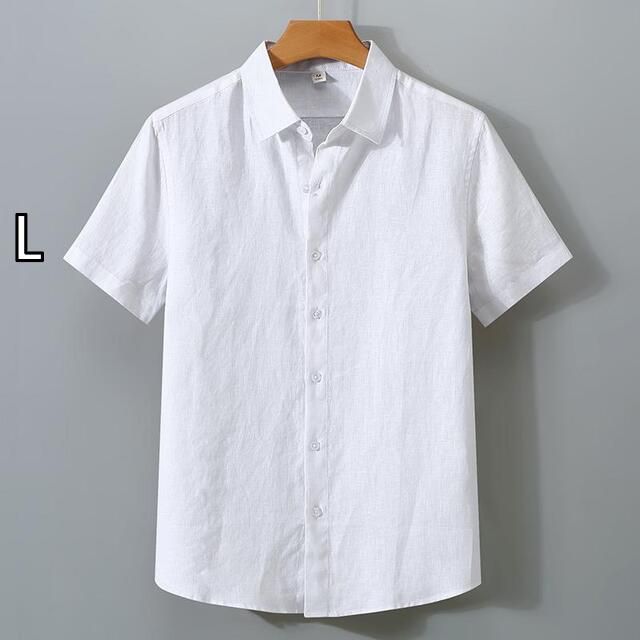 L メンズ ファッション 服 男性用 オシャレ シンプル 大人 かっこいい 大きいサイズ ストリート 紳士服 夏 リネン 半袖 白 シャツ カジュアル リネン シャツ 薄手 綿 リネン 服