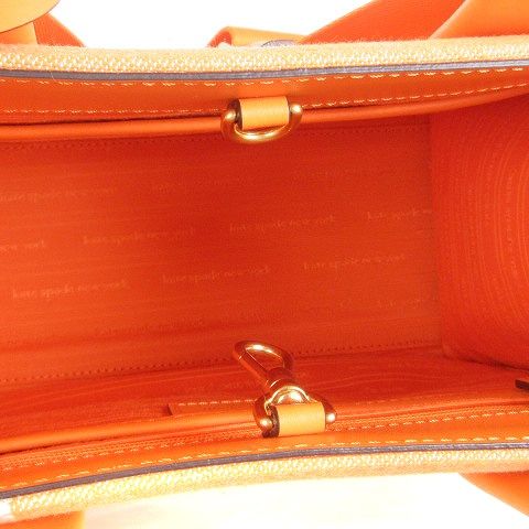 ケイトスペード KATE SPADE スペードフラワー ツートーン キャンバス マンハッタン スモール トート ショルダーバッグ 2WAY 総柄  レザー オレンジ 鞄