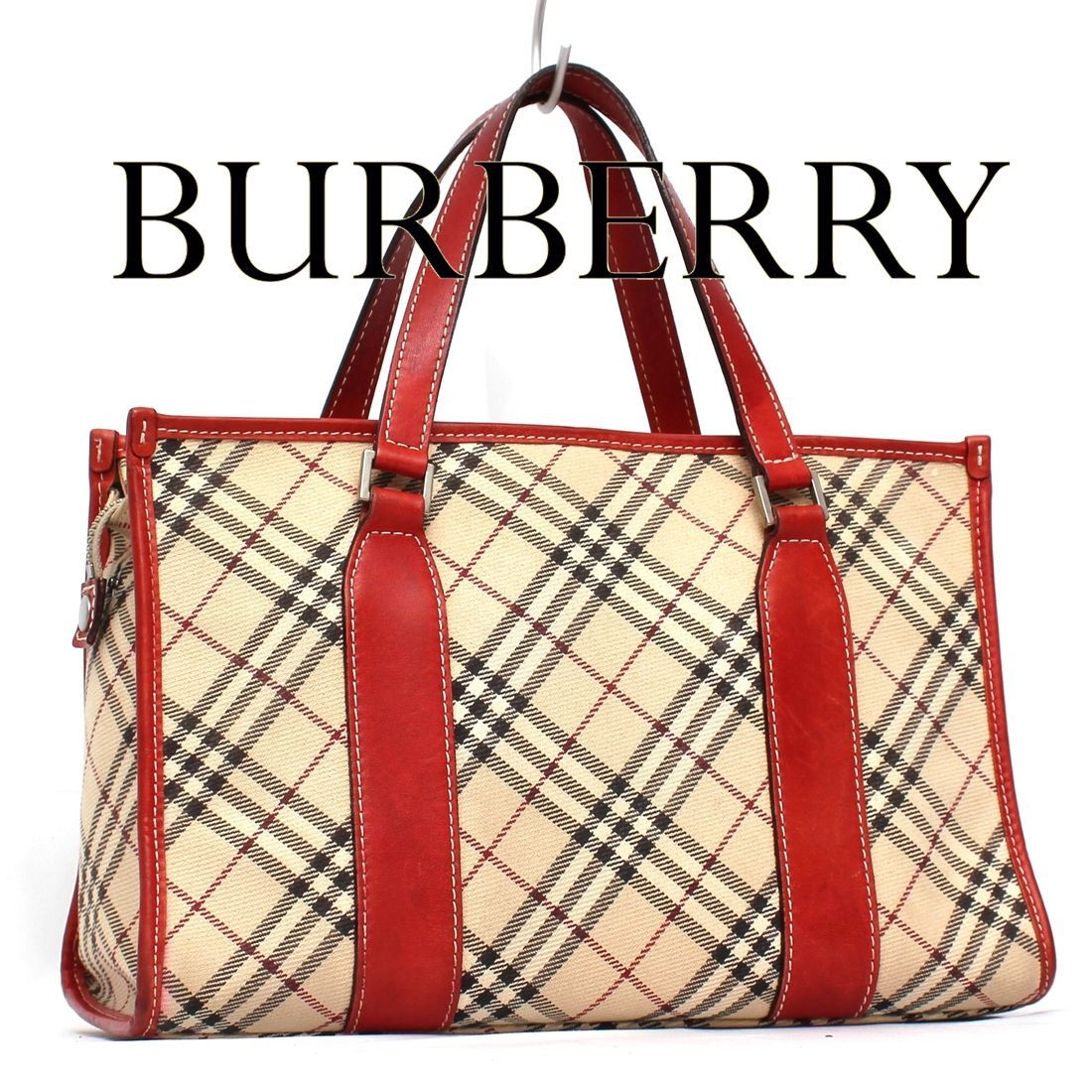 美品 バーバリー BURBERRY ノバチェック チェック柄 トートバッグ ハンドバッグ ブルーレーベル キャンバスレザー ベージュ 赤 レディース  m371 - メルカリ