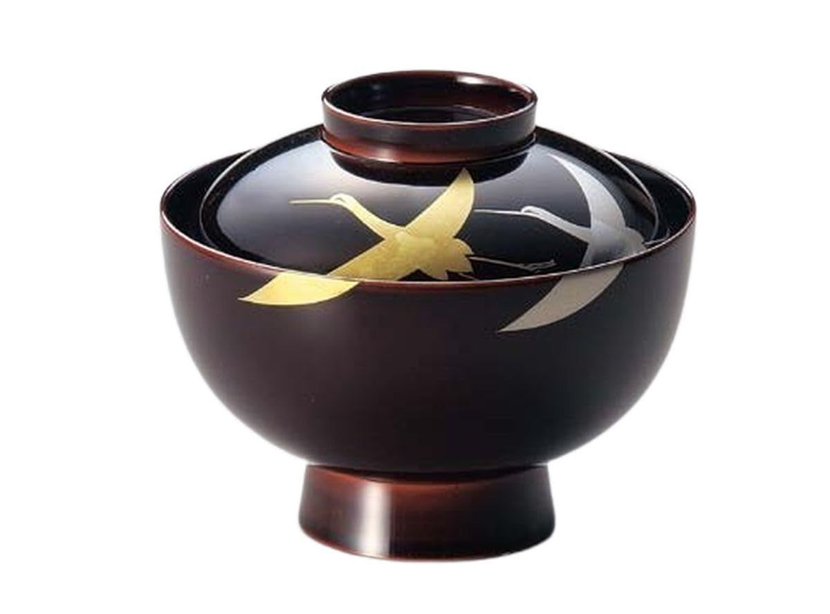 数量 雑煮椀 溜 1客 箔鶴蒔絵 12.8cm お椀 漆塗り 手塗り J-kitchens