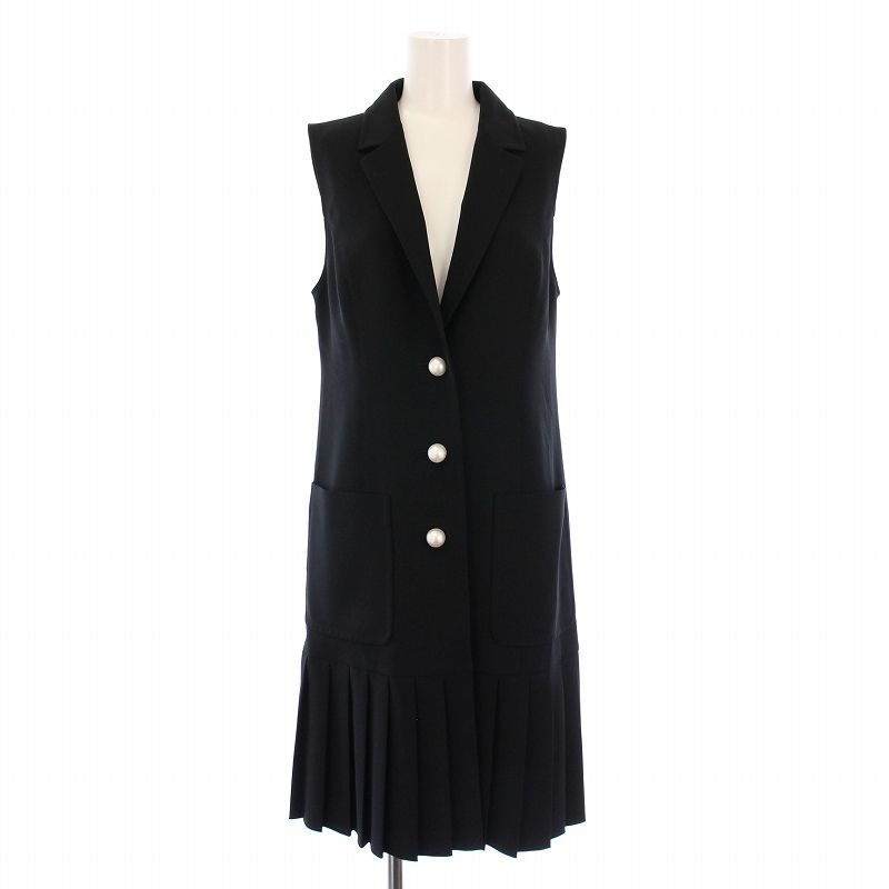 ルネ Rene 23SS ロングベスト Vネック 前開き フェイクパール 34 黒 ブラック |BB