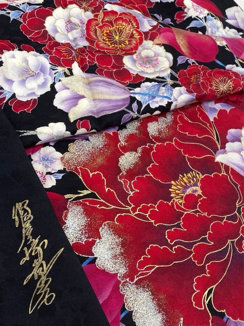 振袖 假屋崎省吾 刺繍 金彩 紋意匠 グリッター箔 チューリップ 身丈 