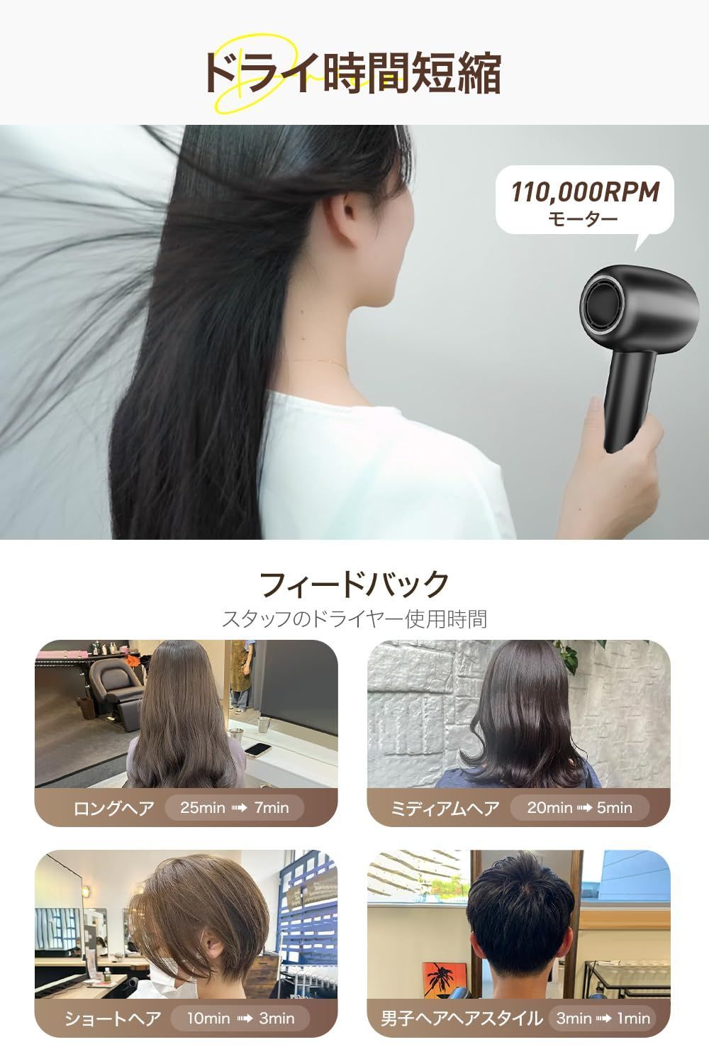 ヘアドライヤー 大風量 速乾 ドライヤー 1500W ブラシノズル付属 - 健康