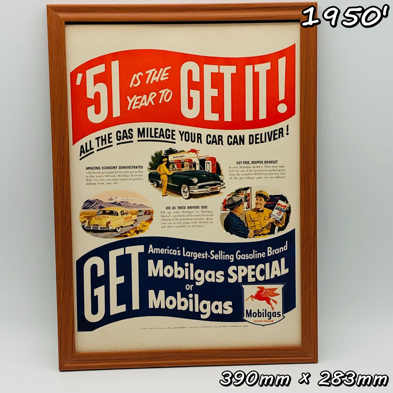 ビンテージ 広告 ポスター フレーム付 『 モービル石油 ( Mobilgas ) 』 1950's ※当時物 オリジナル アメリカ 輸入雑貨  ヴィンテージ アドバタイジング レトロ ( AZ1787 ) - メルカリ