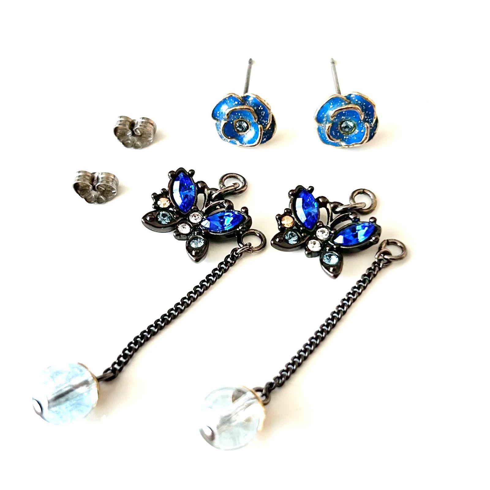ANNA SUI アナスイ ローズ＆バタフライマルチWAYスイングピアス ブルー 
