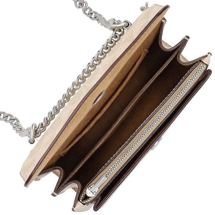 COACH ショルダーバッグ ミニ ク クロスボディ CW206 SVPWH 2025 AW サンド シグネチャーキャンバス トープ レザー シルバーチェーン