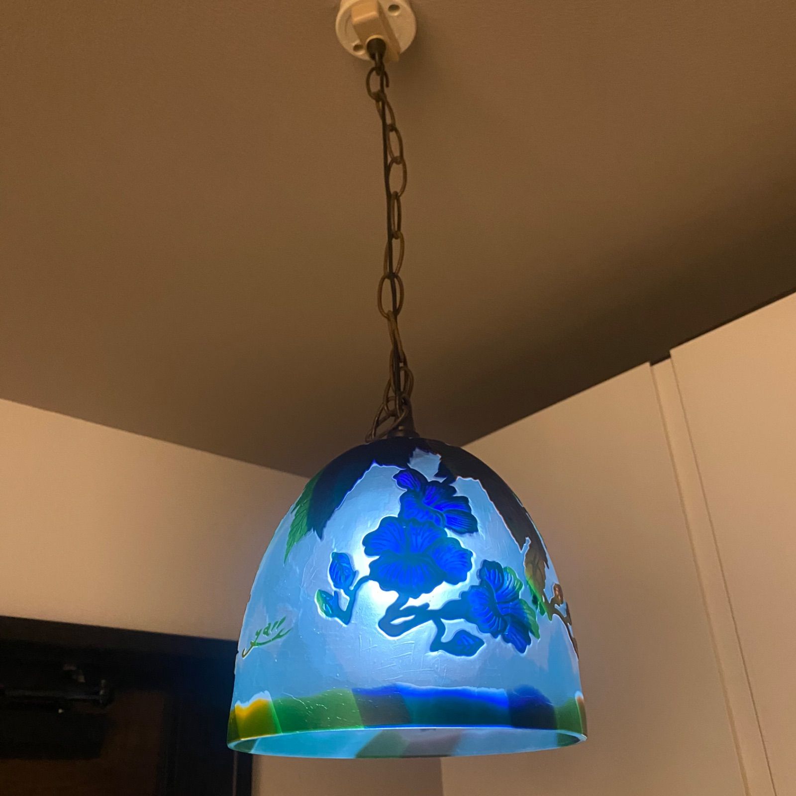 イギリスのガラスシェード 1930年代ハンギングボール マーブル模様