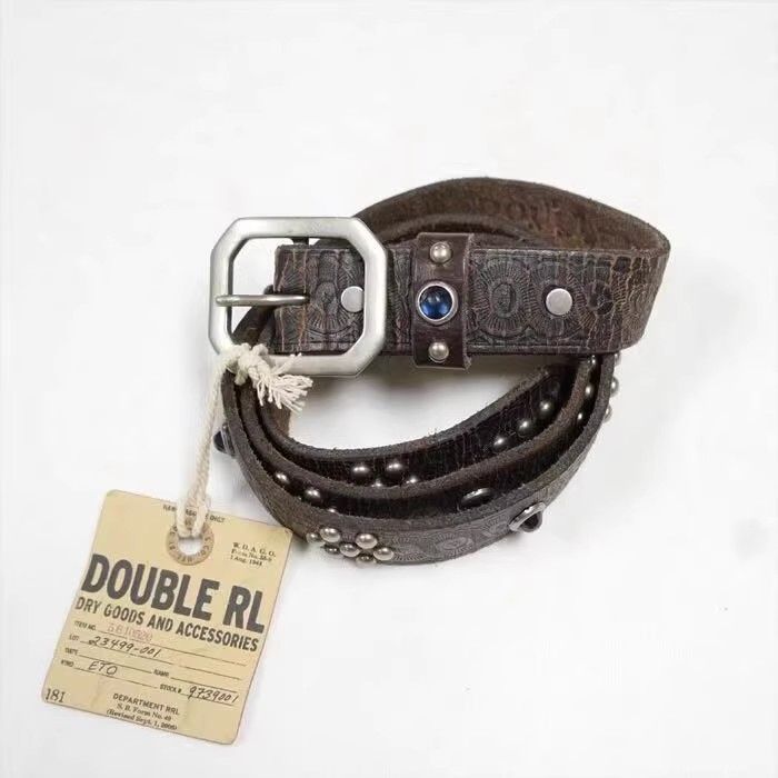 RRL ダブルアールエル ベルト ヴィンテージ加工 スタッズ レザー ベルト | ブラウン | ラルフローレン | イタリア製 | ファッション アイテム 小物 雑貨 メンズ