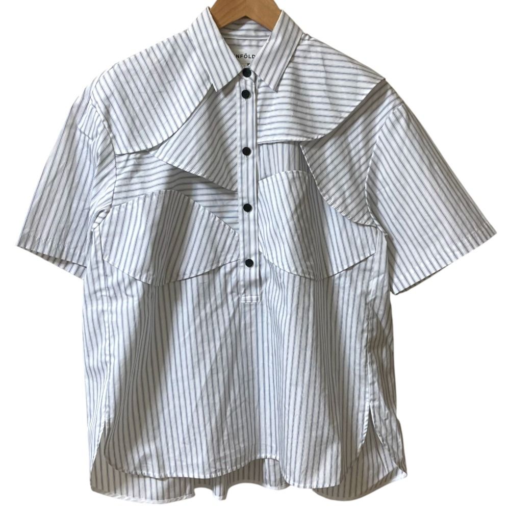23AW ENFOLD エンフォルド FRONT WING SHIRT ストライプ シャツ 300GA530-0360 サイズ38 ホワイト レディース 古着