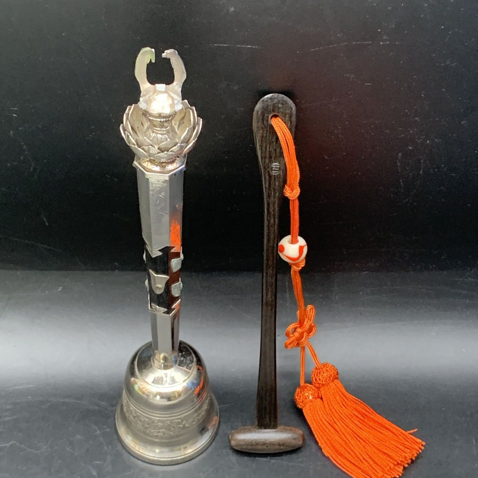 L335 御詠歌セット 仏具 持鈴 ベル お遍路 鉦吾 撞木法具 鳴り物 仏教 収納袋付き 一部パーツ欠け