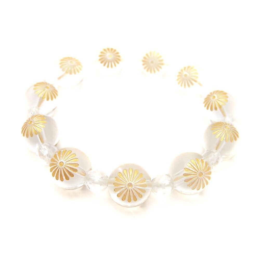 『菊紋』12mm 金彫り 水晶 ブレスレット 風水 パワーストーン プチギフト 転勤 退職 お礼 お祝い 誕生日 母の日 敬老の日 クリスマス ギフト プレゼント 『菊紋章』金彫り 16mm 水晶 ブルーゴールドストーン