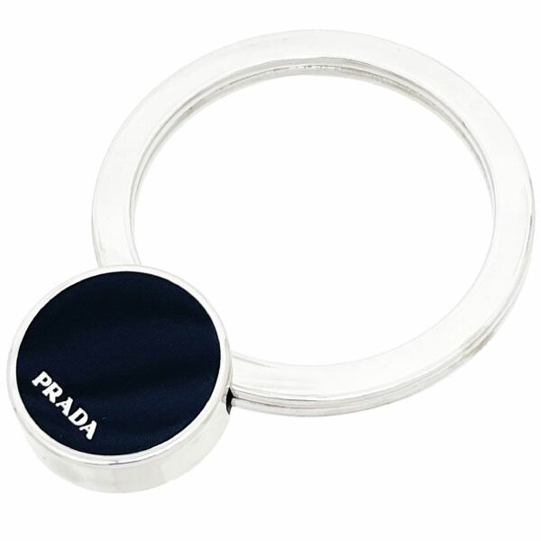 プラダ キーホルダー ラウンド ロゴ キーリング メタル ブラック 黒 1AP022 PRADA 丸型 キーフック キーチャーム バッグチャーム チャーム キー 鍵 ブランド小物 メンズ レディース ユニセックス NERO