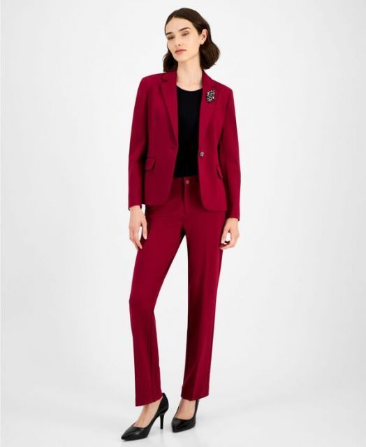 アンクライン レディース ジャケット ブルゾン ブレザー アウター Women s Embellished One-Button Blazer Ruby Red WWW_OLIVIERBERNSTEIN_COM