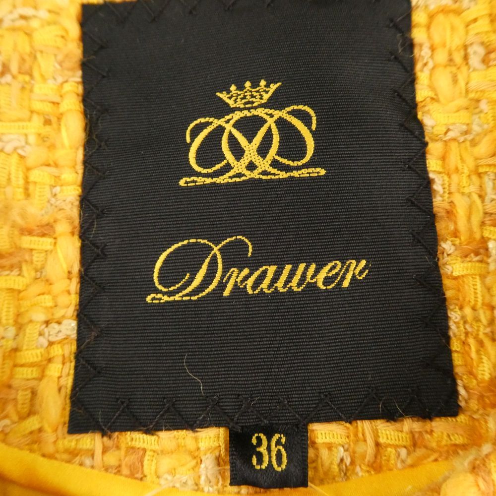 美品 Drawer ドゥロワー 6522-299-0563 ツイードジャケット 36 ウール