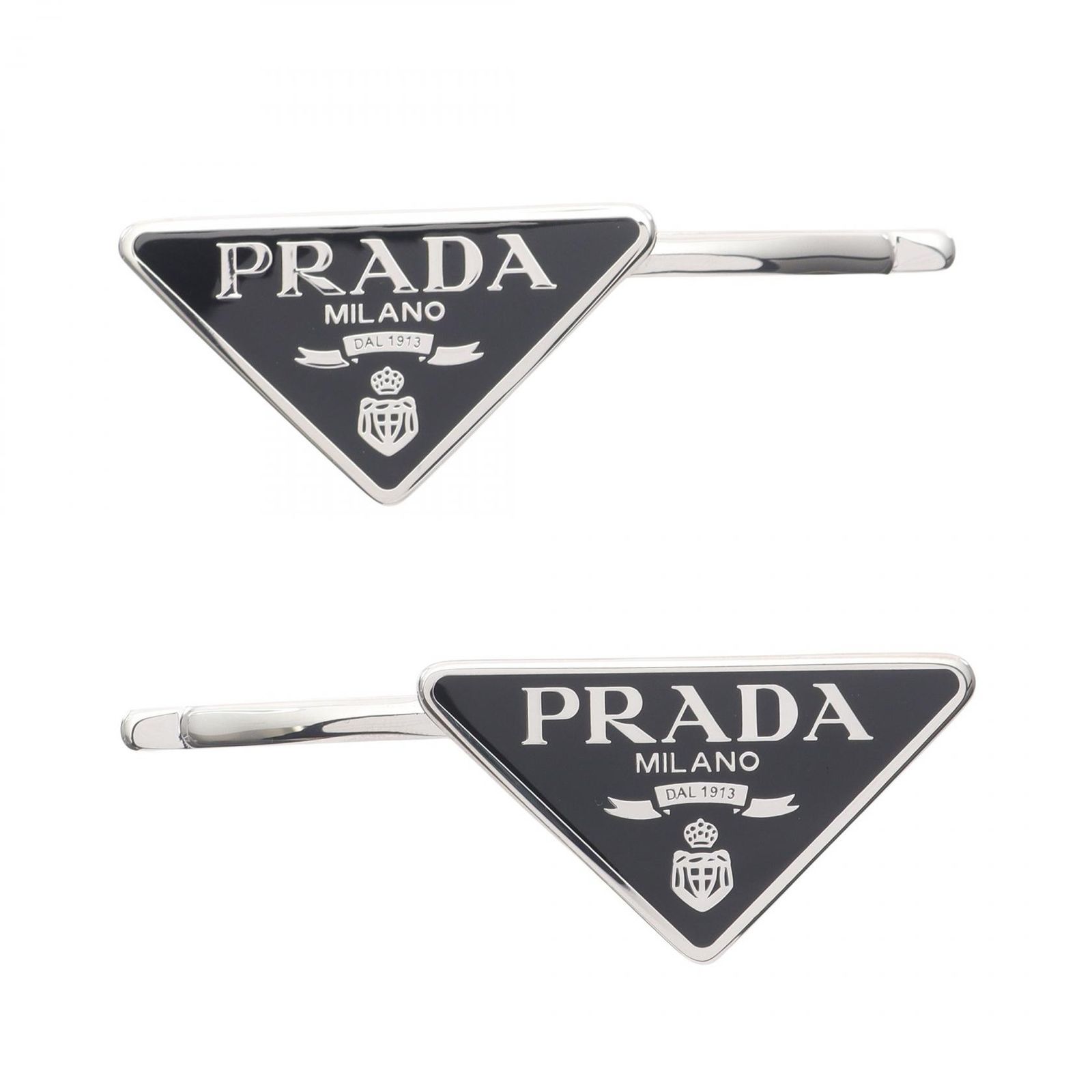 PRADA メタルヘアクリップ ロゴ スティールグレー PRADA メタルヘアクリップ ロゴ スティールグレー