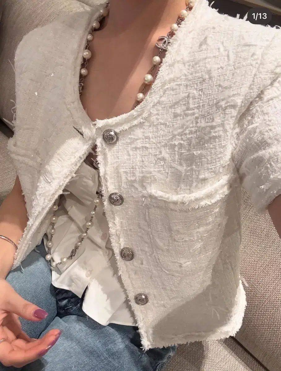 カーディナルレッド サマーツイード ジャケット 白 スモール 新品