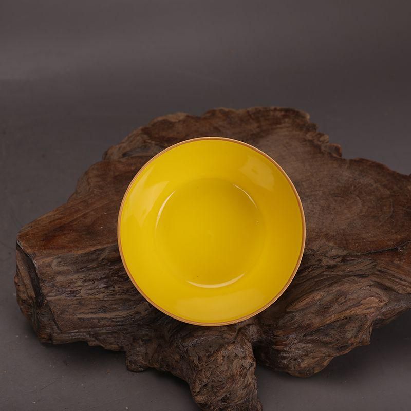 明代黄釉琺瑯彩龍鳳蒔金湯呑み茶杯 2つ 中国美術 現代工芸品
