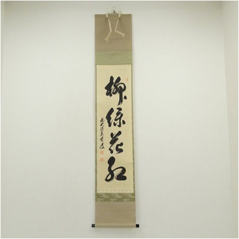 前大徳 足立泰道筆 柳緑花紅 一行書 肉筆紙本掛軸 共箱 掛け軸 床の間 書 おしゃれ 絵画 表具 芸術 茶道 年中掛け インテリア 茶掛 掛物 和室 3月 4月 春