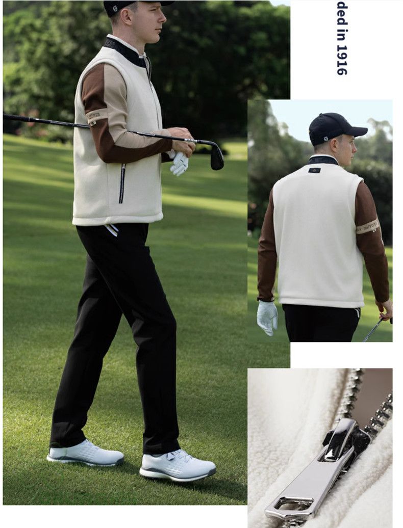Malbon 25秋冬 メンズ 中綿ベストゴルフウェア立ち襟デザイン 防風保温