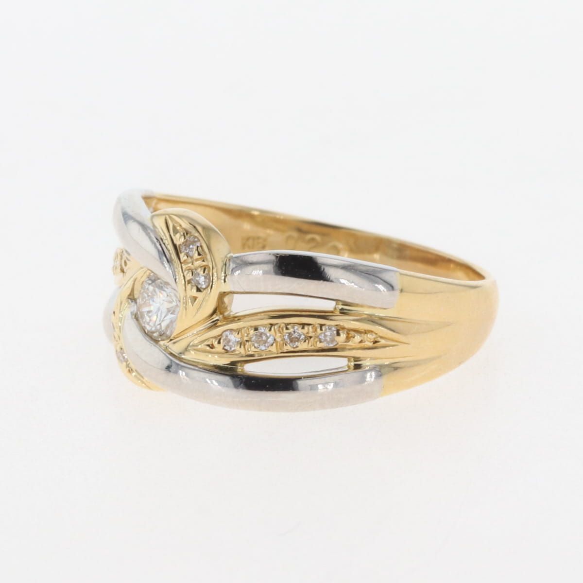 【G54】 K18　Pt900　イエローゴールド/プラチナ　メレダイヤモンド 0.06ct　デザイン　指輪　品仕上げ済み　15号