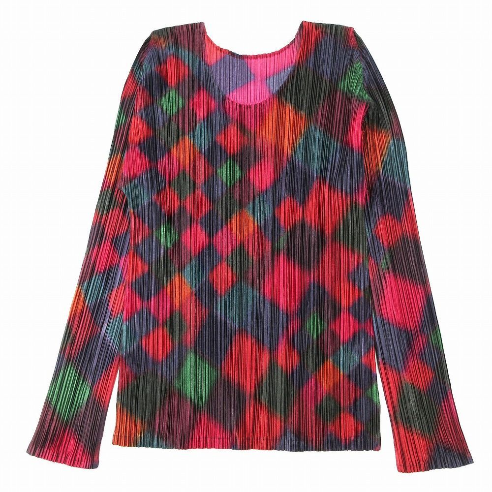 PLEATS PLEASE ISSEY MIYAKE / 長袖カットソー/3/ポリエステル/マルチカラー/総柄/PP83-JK671 PLEATS PLEASE イッセイミヤケ マルチカラー 総柄 長袖 カットソー