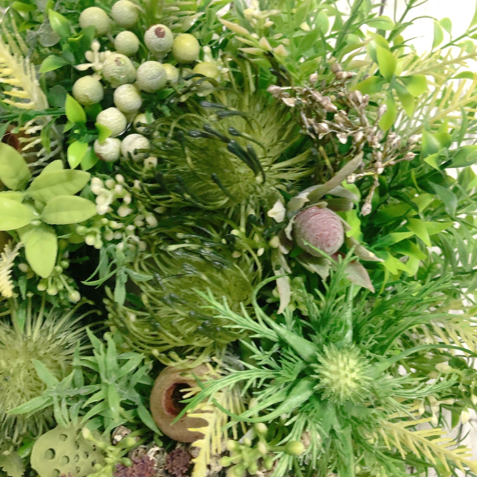 40cm特大リース ピンクッションとベリーのグリーンリース アーティ  