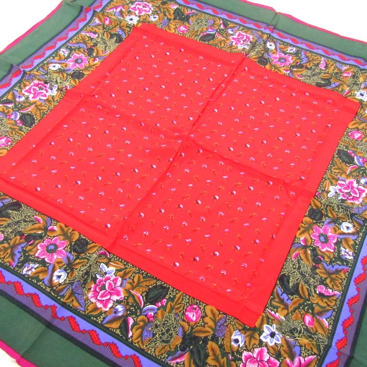 ピエールカルダン　シルク　ストール　ドット　花柄　スカーフ　絹　SILK ピエールカルダン シルク ストール ドット 花柄 スカーフ 絹