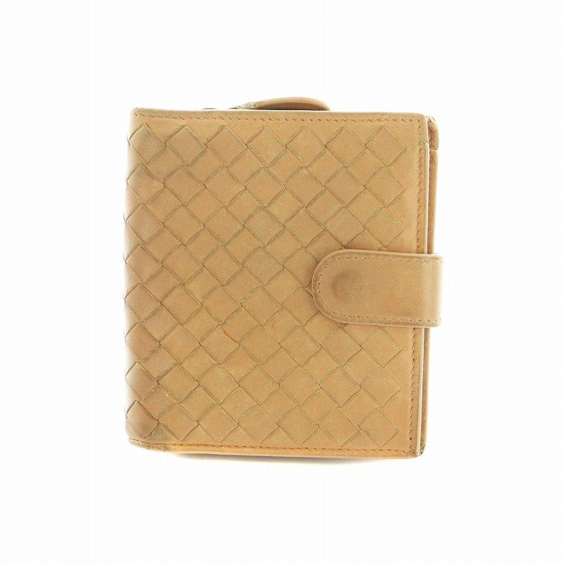 BOTTEGA VENETA 二つ折り財布 ベージュ イントレチャート パインコーンイントレチャート スモール 二つ折りウォレット