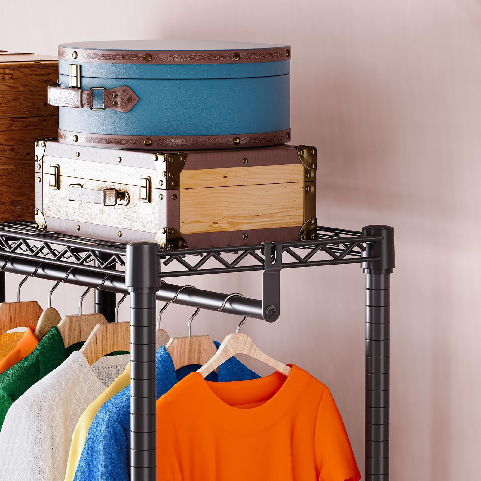 ハンガーラック 洋服ラック 2メッシュ棚付き パイプハンガー