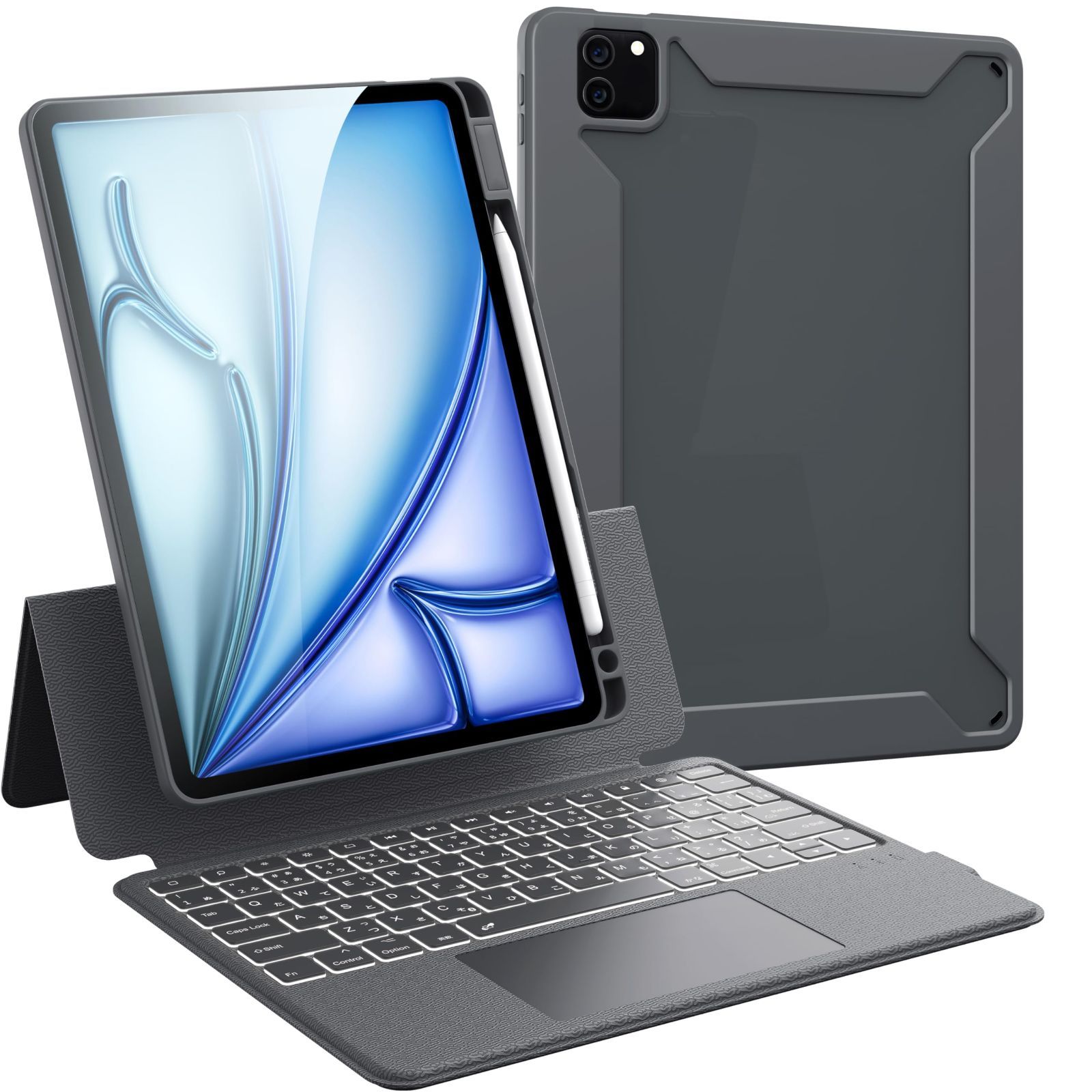 【在庫セール】第6(M2)/5/4世代 キーボード通用 air 多機能タッチパッド搭載 ipad 7色バックライト 11インチ 15～180調整可能ブラケット落下防止 Pro iPad 耐傷性 iPad type-c充電式 キーボード（2024）マ