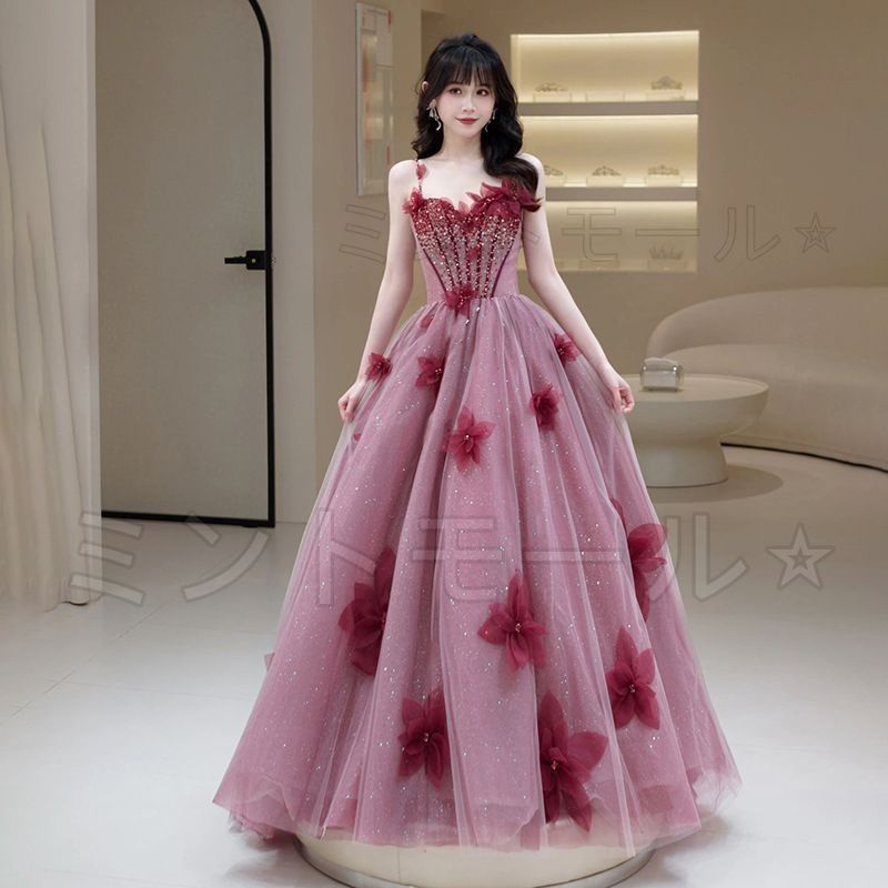 ロングドレス レディース 花 パーティードレス ピアノ発表会 結婚式 フォーマル 卒業式 お呼ばれ ブライズメイド ドレス ドレス 演奏会 二