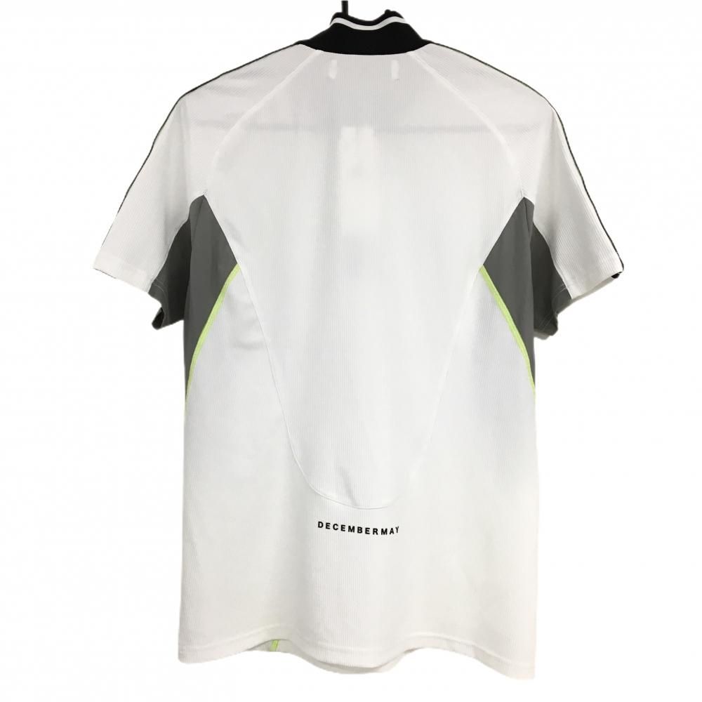 新品】ディセンバーメイ 半袖ハイネックシャツ 白×黒×蛍光グリーン