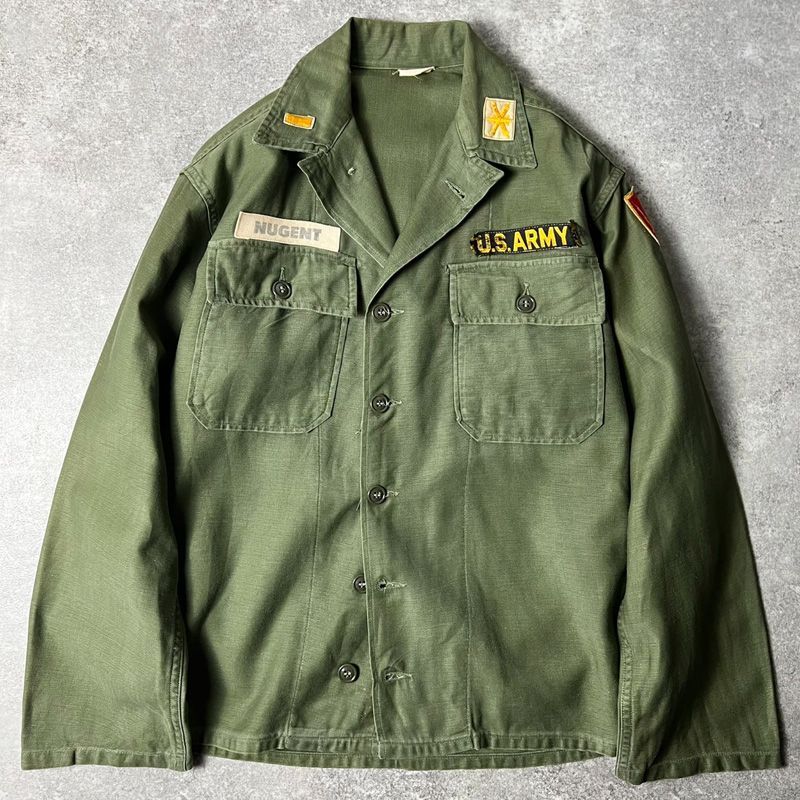 60s US ARMY 米軍実物 OG-107 コットン サテン ユーティリティ シャツ