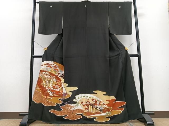 美品 豪華 古典模様 鶴 菊 松 竹 金彩 金駒刺繍 袷 正絹 振袖 着物 美品 豪華 古典模様 鶴 菊 松 竹 金彩 金駒刺繍 袷 正絹 振袖