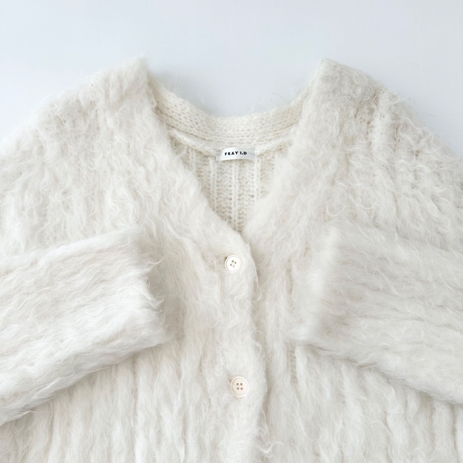 新品 フレイアイディー 24AW モヘアMIXシャギーカーディガン ホワイト