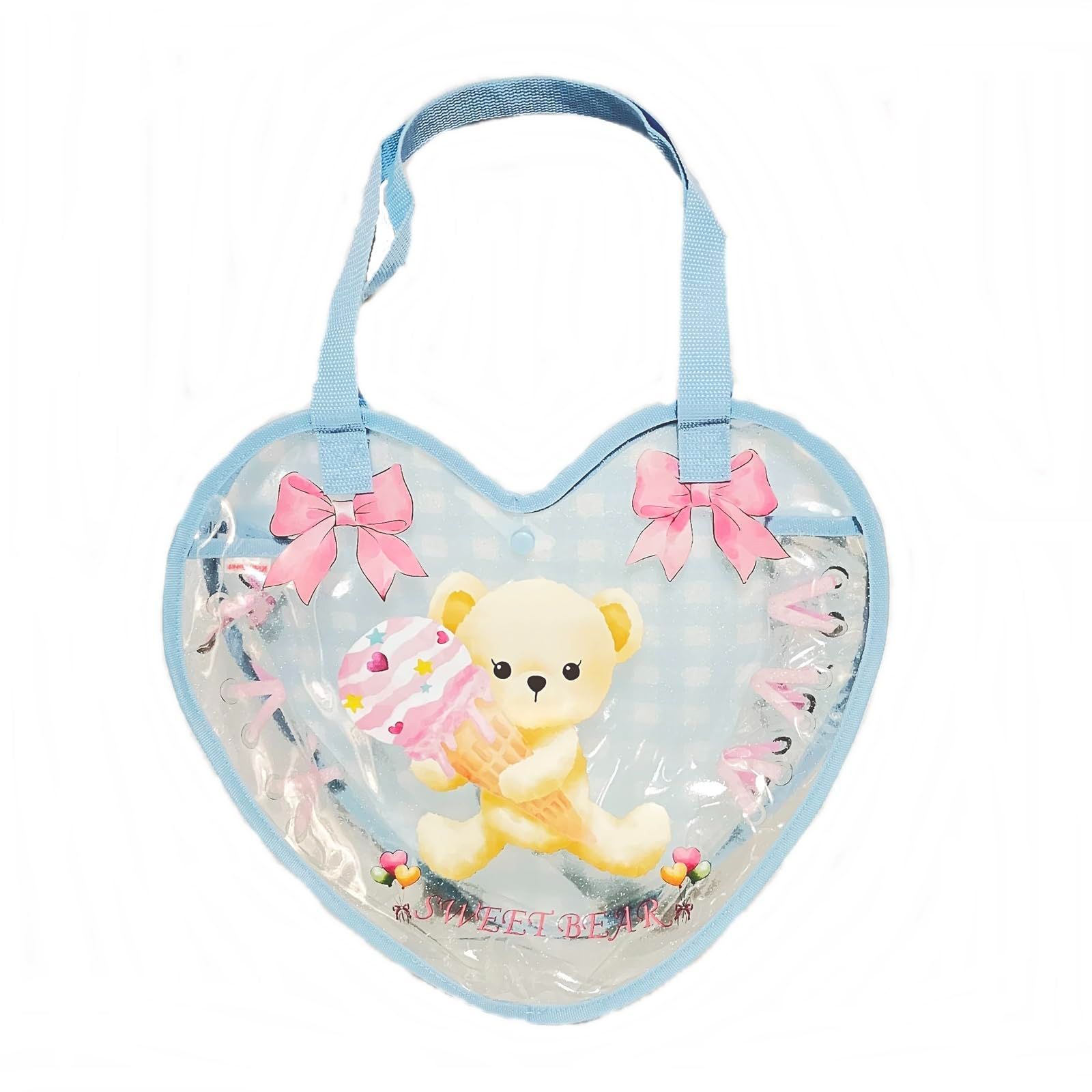 新品 プールバッグ ビーチバッグ 女の子 プール 海水浴 子供 透明 防水 小学生 幼稚園 ビニール くま ハート型