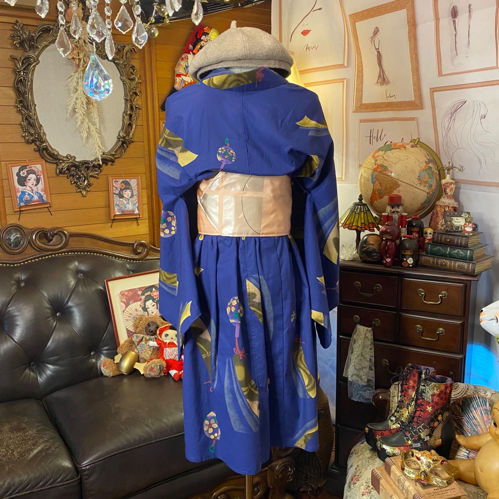 浴衣 ハンドメイド リメイク ワンピース ドレス 古着 和洋折衷