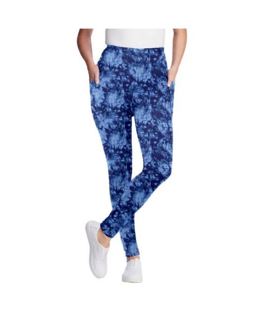 送料無料 ウーマン ウィズイン レディース レギンス ボトムス Plus Size Tall Stretch Cotton Printed Pocket Legging Blue tie dye