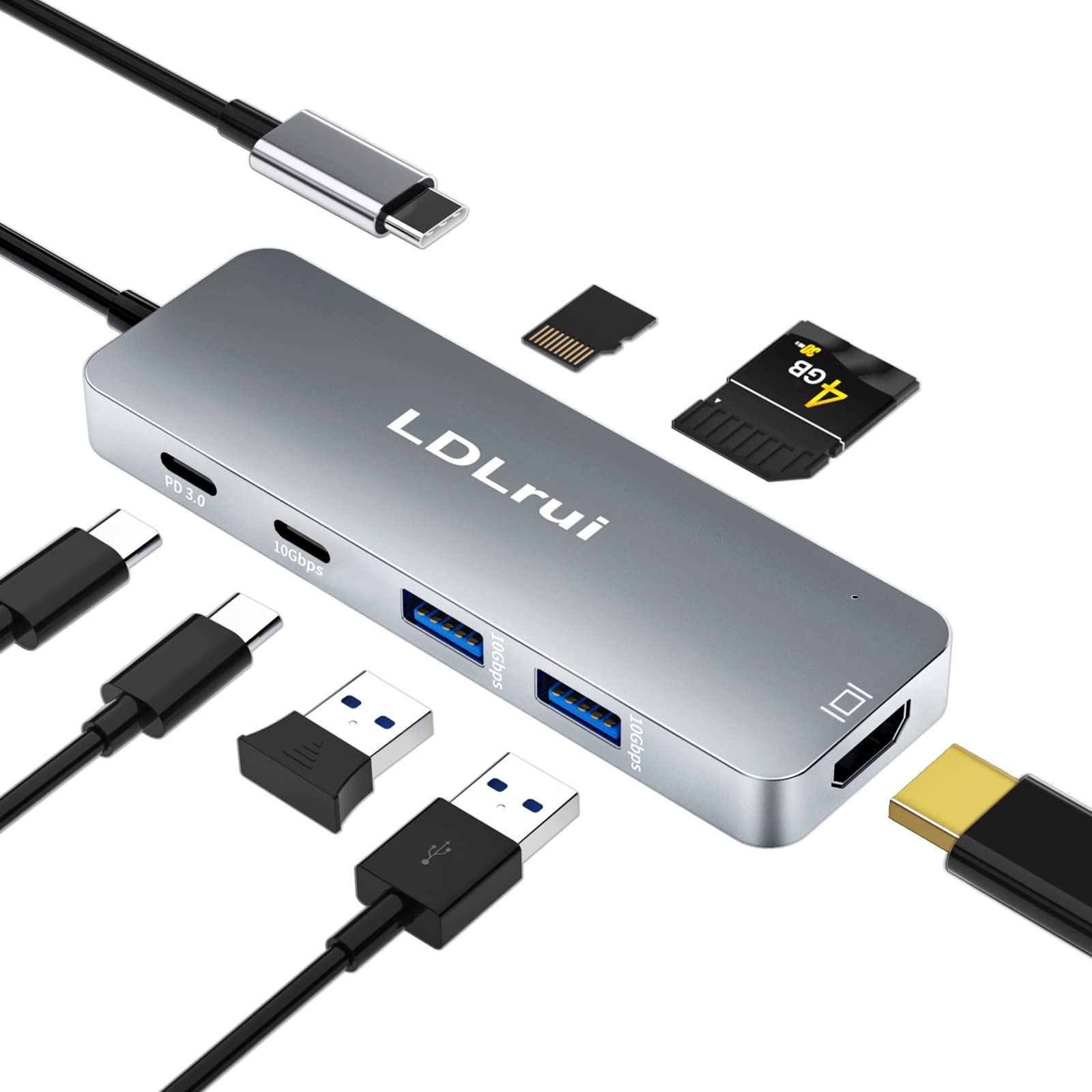 商品 JPボウエキ風 7-in-1 USB-C ハブ USB Type-C ハブ 4K 60Hz HDMI ハブ イーサネット 100WPD急速充電 SD|TFカードスロット USB 3.0 最大10Gbpsの高速データ転送速度 ポート搭載MacBoo
