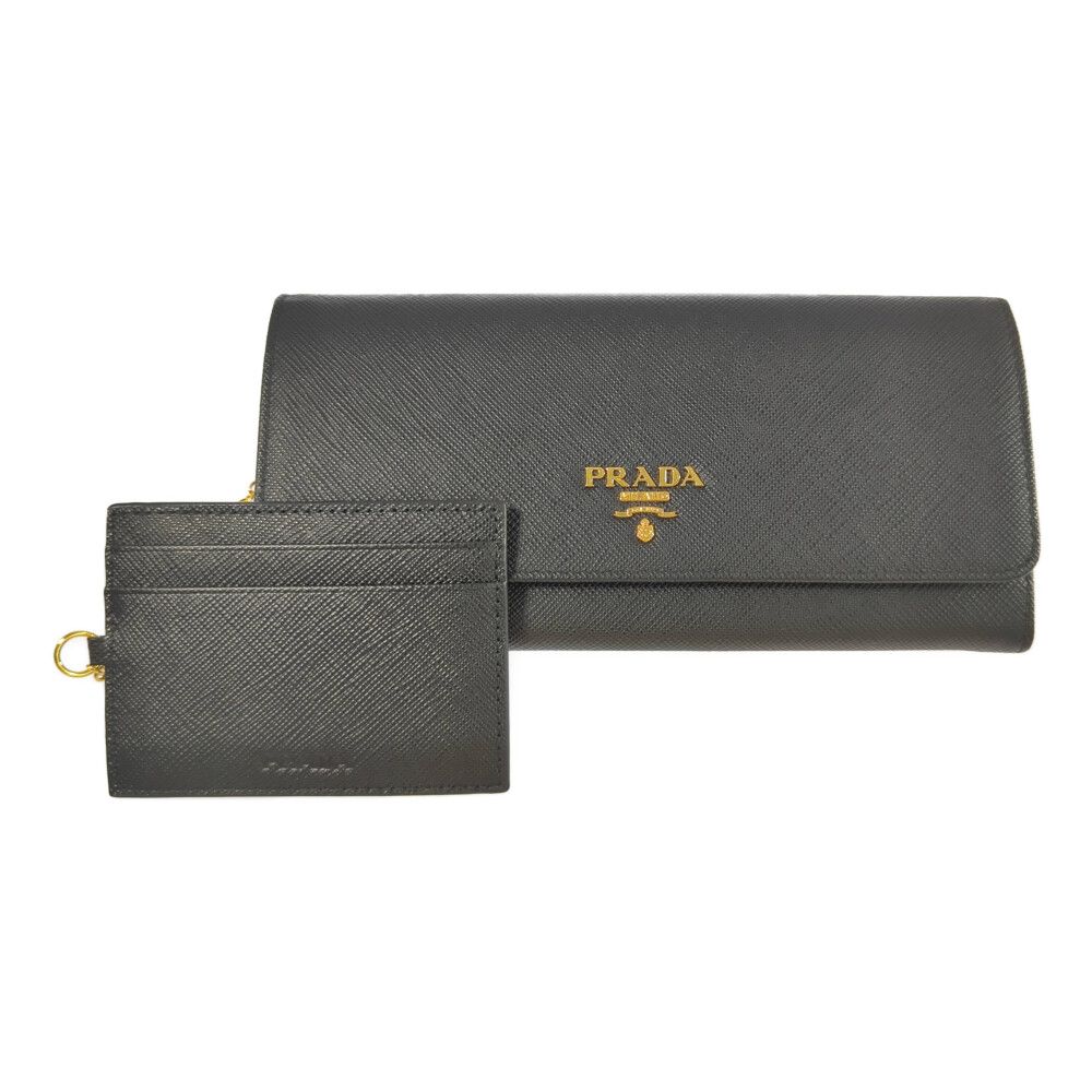PRADA プラダ サフィアーノ コーティングレザー ゴールド金具 ロゴプレート 長財布|ブラック|ウォレット A メンズ レディース 579910