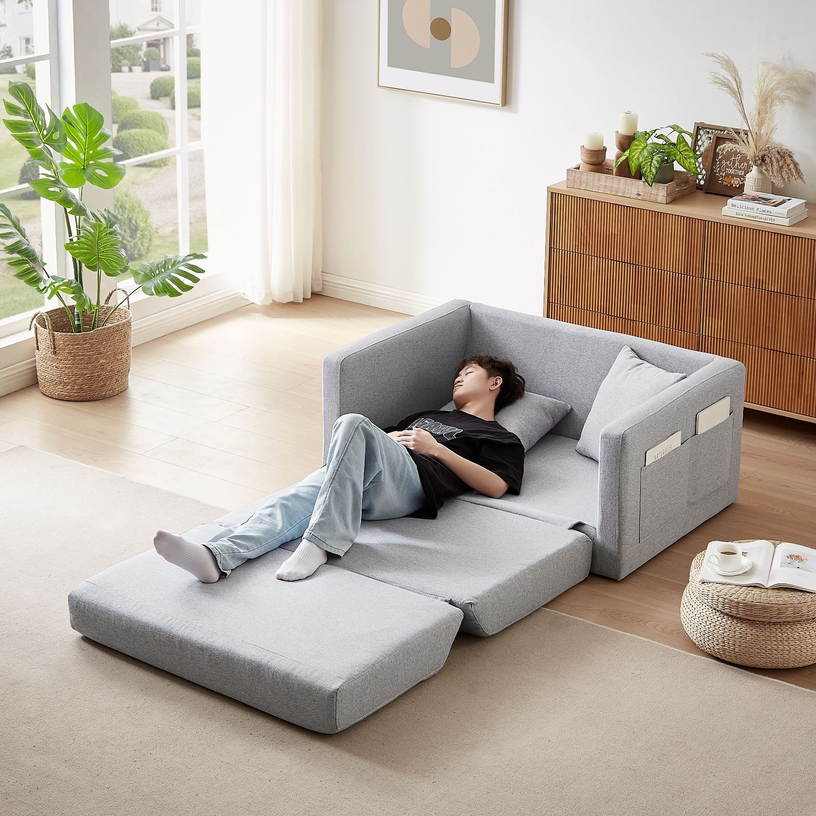 2 seater sofa ソファ 2人掛け 収納付き ファブリック 両側に肘掛け付き 木脚外し可能 ローソファ コンパクト ひとり暮らし  カウチソファー W1082P151240 - メルカリ