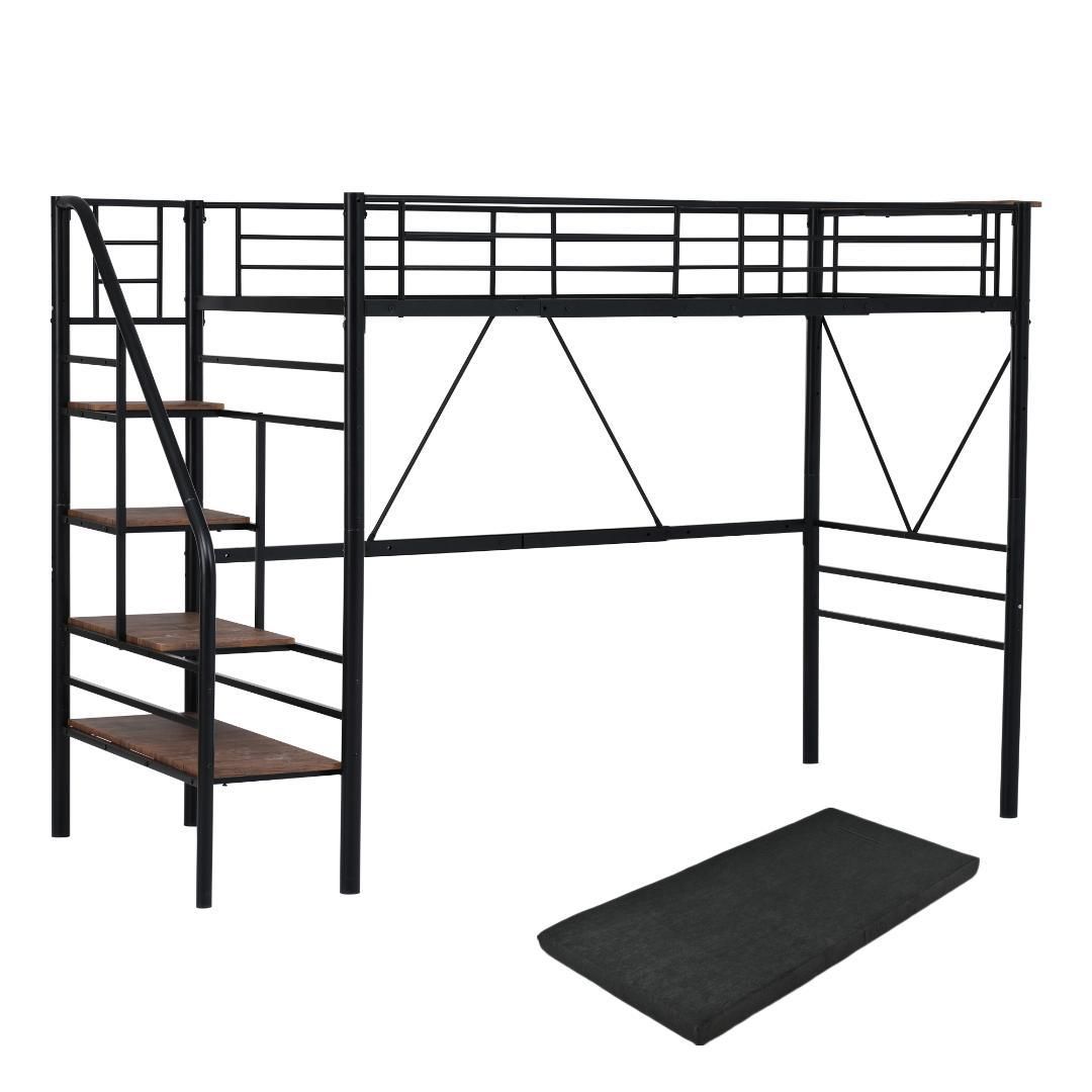 【10cm厚さマットレス付】ロフトベッド 階段付き SD セミダブルパイプベッド 10cm厚さマットレス付】ロフトベッド 階段付き SD セミダブル