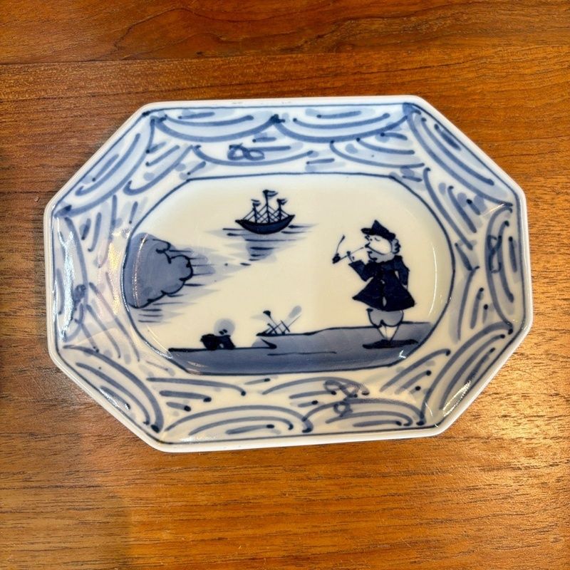 しん窯 青花 長崎紋八角長角皿 サイズ違い4枚セット 22cm 16cm 取り皿